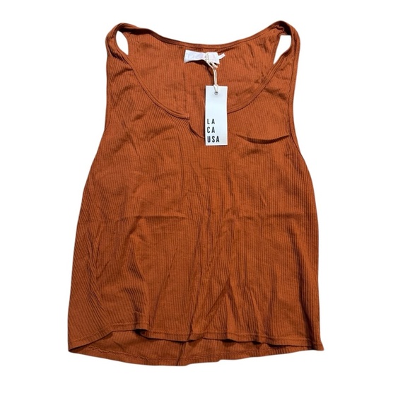 LACAUSA Tops - 👕 Lacausa Orange Ribbed Sleeveless Tank Top XL NWT Women’s Casual Boho 👕